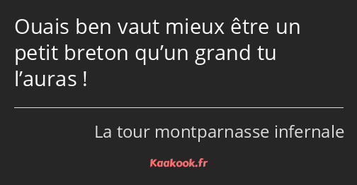 Ouais ben vaut mieux être un petit breton qu’un grand tu l’auras !