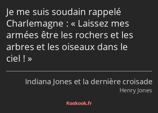 Je me suis soudain rappelé Charlemagne : Laissez mes armées être les rochers et les arbres et les…