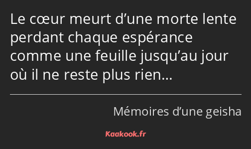 Le cœur meurt d’une morte lente perdant chaque espérance comme une feuille jusqu’au jour où il ne…