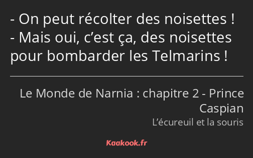 On peut récolter des noisettes ! Mais oui, c’est ça, des noisettes pour bombarder les Telmarins !