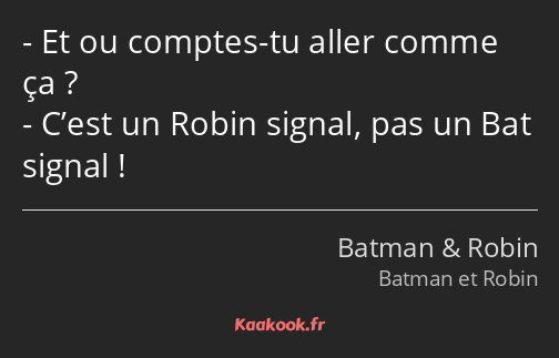 Et ou comptes-tu aller comme ça ? C’est un Robin signal, pas un Bat signal !