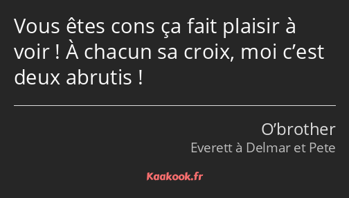 Vous êtes cons ça fait plaisir à voir ! À chacun sa croix, moi c’est deux abrutis !