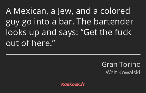 A Mexican, a Jew, and a colored guy go into a bar. The bartender looks up and says: Get the fuck…