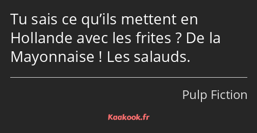 Tu sais ce qu’ils mettent en Hollande avec les frites ? De la Mayonnaise ! Les salauds.