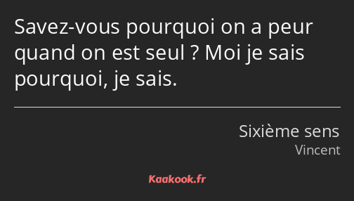 Savez-vous pourquoi on a peur quand on est seul ? Moi je sais pourquoi, je sais.