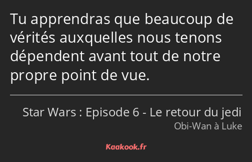 Tu apprendras que beaucoup de vérités auxquelles nous tenons dépendent avant tout de notre propre…