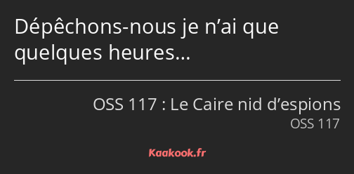 Dépêchons-nous je n’ai que quelques heures…