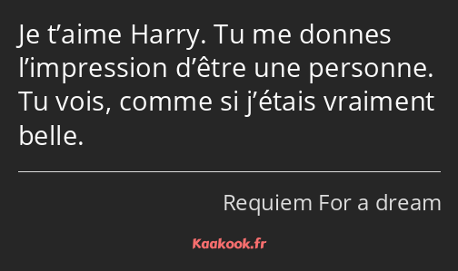 Je t’aime Harry. Tu me donnes l’impression d’être une personne. Tu vois, comme si j’étais vraiment…