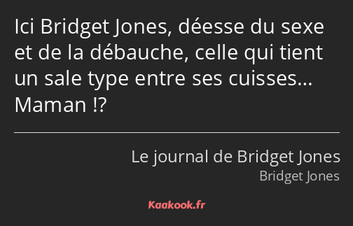 Ici Bridget Jones, déesse du sexe et de la débauche, celle qui tient un sale type entre ses…