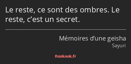 Le reste, ce sont des ombres. Le reste, c’est un secret.