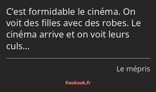 C’est formidable le cinéma. On voit des filles avec des robes. Le cinéma arrive et on voit leurs…