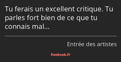 Tu ferais un excellent critique. Tu parles fort bien de ce que tu connais mal…