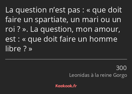 La question n’est pas : que doit faire un spartiate, un mari ou un roi ?. La question, mon amour…