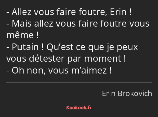 Allez vous faire foutre, Erin ! Mais allez vous faire foutre vous même ! Putain ! Qu’est ce que je…