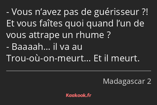 Vous n’avez pas de guérisseur ?! Et vous faîtes quoi quand l’un de vous attrape un rhume ? Baaaah……