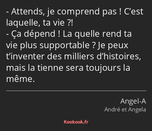 Attends, je comprend pas ! C’est laquelle, ta vie ?! Ça dépend ! La quelle rend ta vie plus…