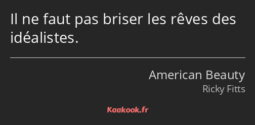 Il ne faut pas briser les rêves des idéalistes.