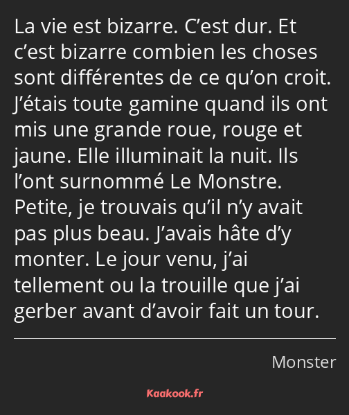 La vie est bizarre. C’est dur. Et c’est bizarre combien les choses sont différentes de ce qu’on…