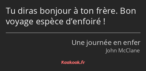 Tu diras bonjour à ton frère. Bon voyage espèce d’enfoiré !