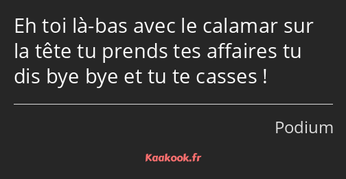 Eh toi là-bas avec le calamar sur la tête tu prends tes affaires tu dis bye bye et tu te casses !