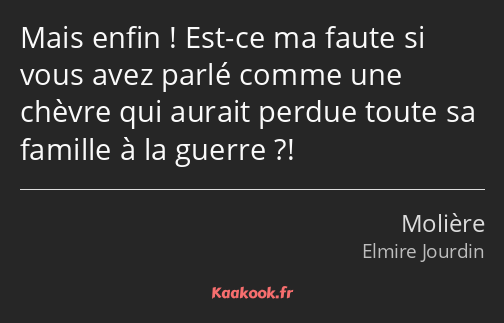 Mais enfin ! Est-ce ma faute si vous avez parlé comme une chèvre qui aurait perdue toute sa famille…