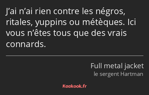 J’ai n’ai rien contre les négros, ritales, yuppins ou métèques. Ici vous n’êtes tous que des vrais…