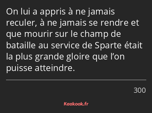 On lui a appris à ne jamais reculer, à ne jamais se rendre et que mourir sur le champ de bataille…