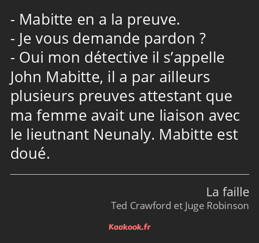 Mabitte en a la preuve. Je vous demande pardon ? Oui mon détective il s’appelle John Mabitte, il a…