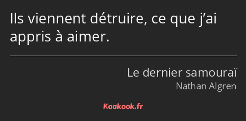 Ils viennent détruire, ce que j’ai appris à aimer.