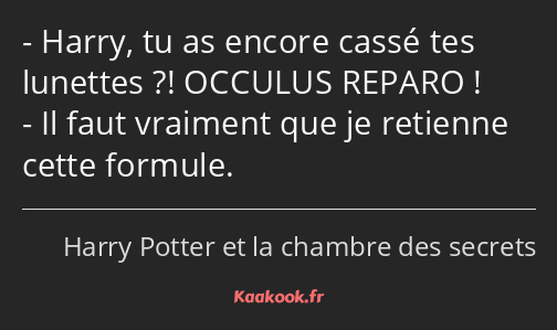 Harry, tu as encore cassé tes lunettes ?! OCCULUS REPARO ! Il faut vraiment que je retienne cette…