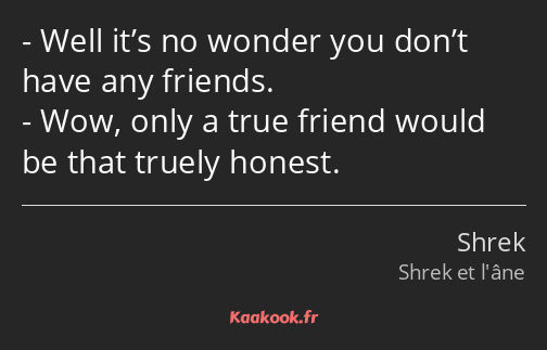 Well it’s no wonder you don’t have any friends. Wow, only a true friend would be that truely honest.