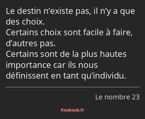 Le destin n’existe pas, il n’y a que des choix. Certains choix sont facile à faire, d’autres pas…