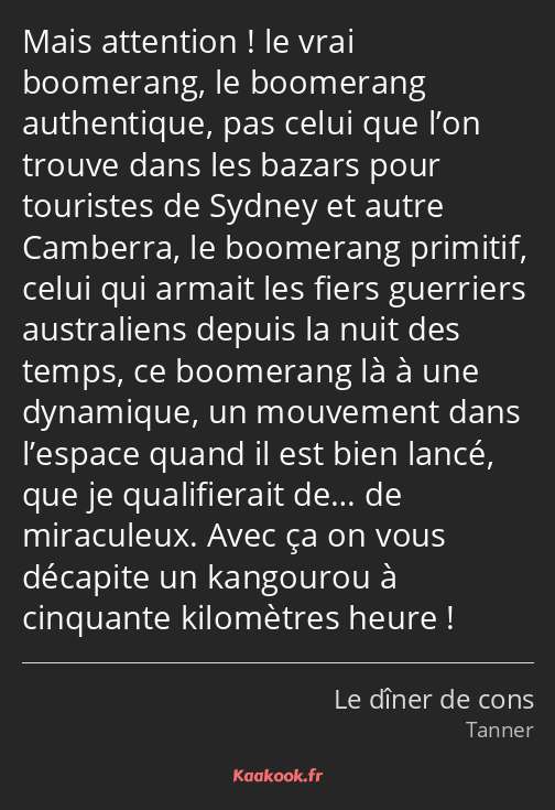 Mais attention ! le vrai boomerang, le boomerang authentique, pas celui que l’on trouve dans les…