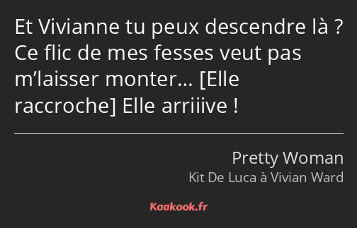 Et Vivianne tu peux descendre là ? Ce flic de mes fesses veut pas m’laisser monter… Elle arriiive !