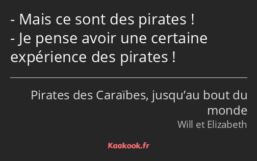 Mais ce sont des pirates ! Je pense avoir une certaine expérience des pirates !