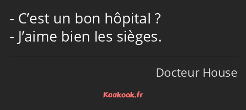 C’est un bon hôpital ? J’aime bien les sièges.