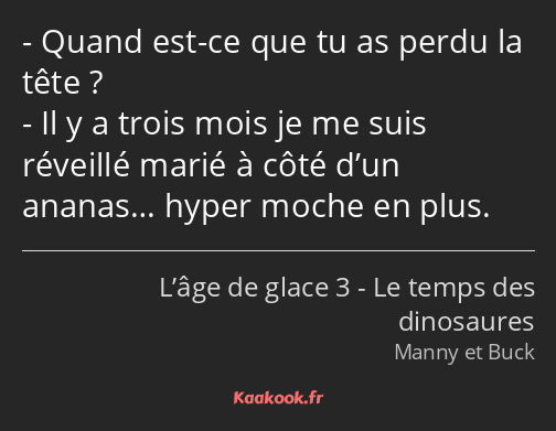 Quand est-ce que tu as perdu la tête ? Il y a trois mois je me suis réveillé marié à côté d’un…