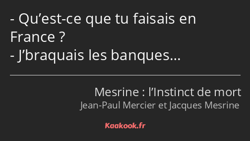 Qu’est-ce que tu faisais en France ? J’braquais les banques…