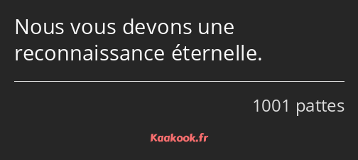 Nous vous devons une reconnaissance éternelle.