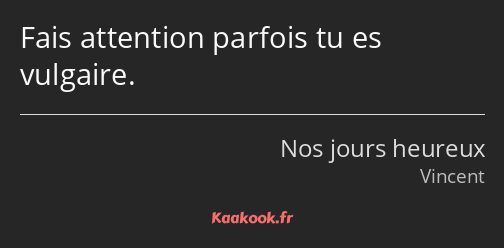 Fais attention parfois tu es vulgaire.