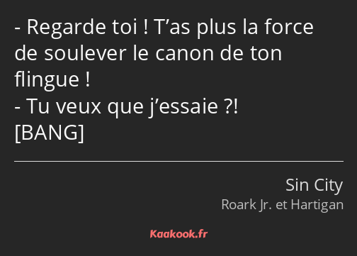 Regarde toi ! T’as plus la force de soulever le canon de ton flingue ! Tu veux que j’essaie ?! 
