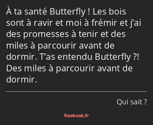 À ta santé Butterfly ! Les bois sont à ravir et moi à frémir et j’ai des promesses à tenir et des…