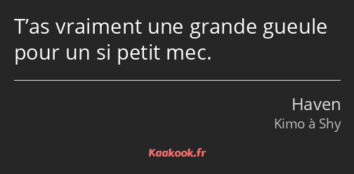 T’as vraiment une grande gueule pour un si petit mec.