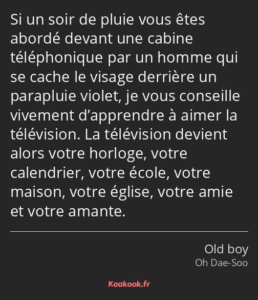 Si un soir de pluie vous êtes abordé devant une cabine téléphonique par un homme qui se cache le…