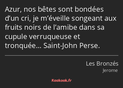 Azur, nos bêtes sont bondées d’un cri, je m’éveille songeant aux fruits noirs de l’amibe dans sa…