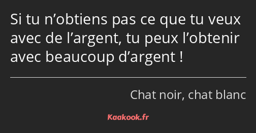 Si tu n’obtiens pas ce que tu veux avec de l’argent, tu peux l’obtenir avec beaucoup d’argent !