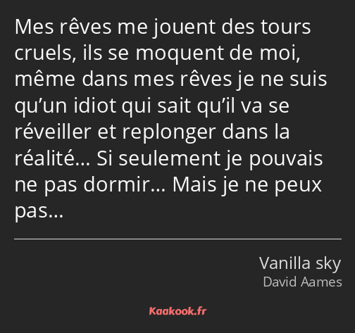 Mes rêves me jouent des tours cruels, ils se moquent de moi, même dans mes rêves je ne suis qu’un…