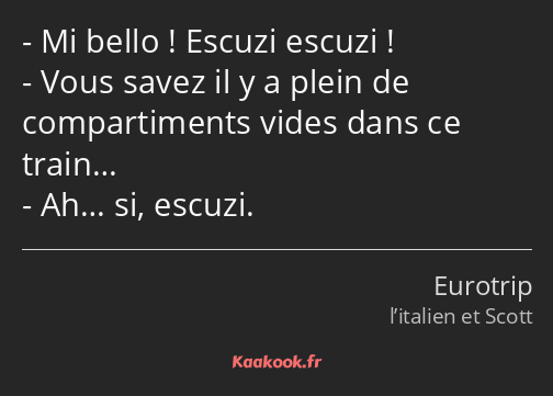 Mi bello ! Escuzi escuzi ! Vous savez il y a plein de compartiments vides dans ce train… Ah… si…