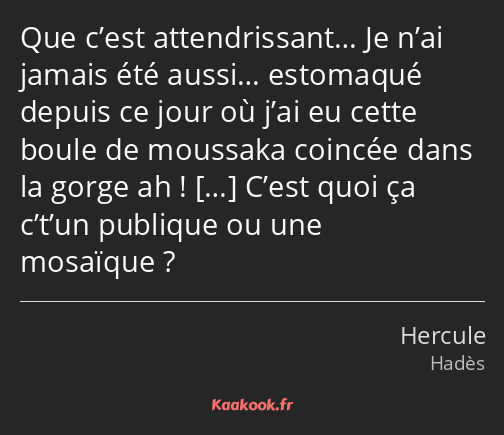 Que c’est attendrissant… Je n’ai jamais été aussi… estomaqué depuis ce jour où j’ai eu cette boule…