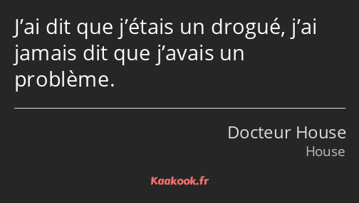 J’ai dit que j’étais un drogué, j’ai jamais dit que j’avais un problème.